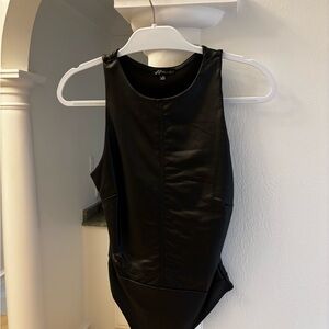 Sleek Black Patent Leather Bodysuit
